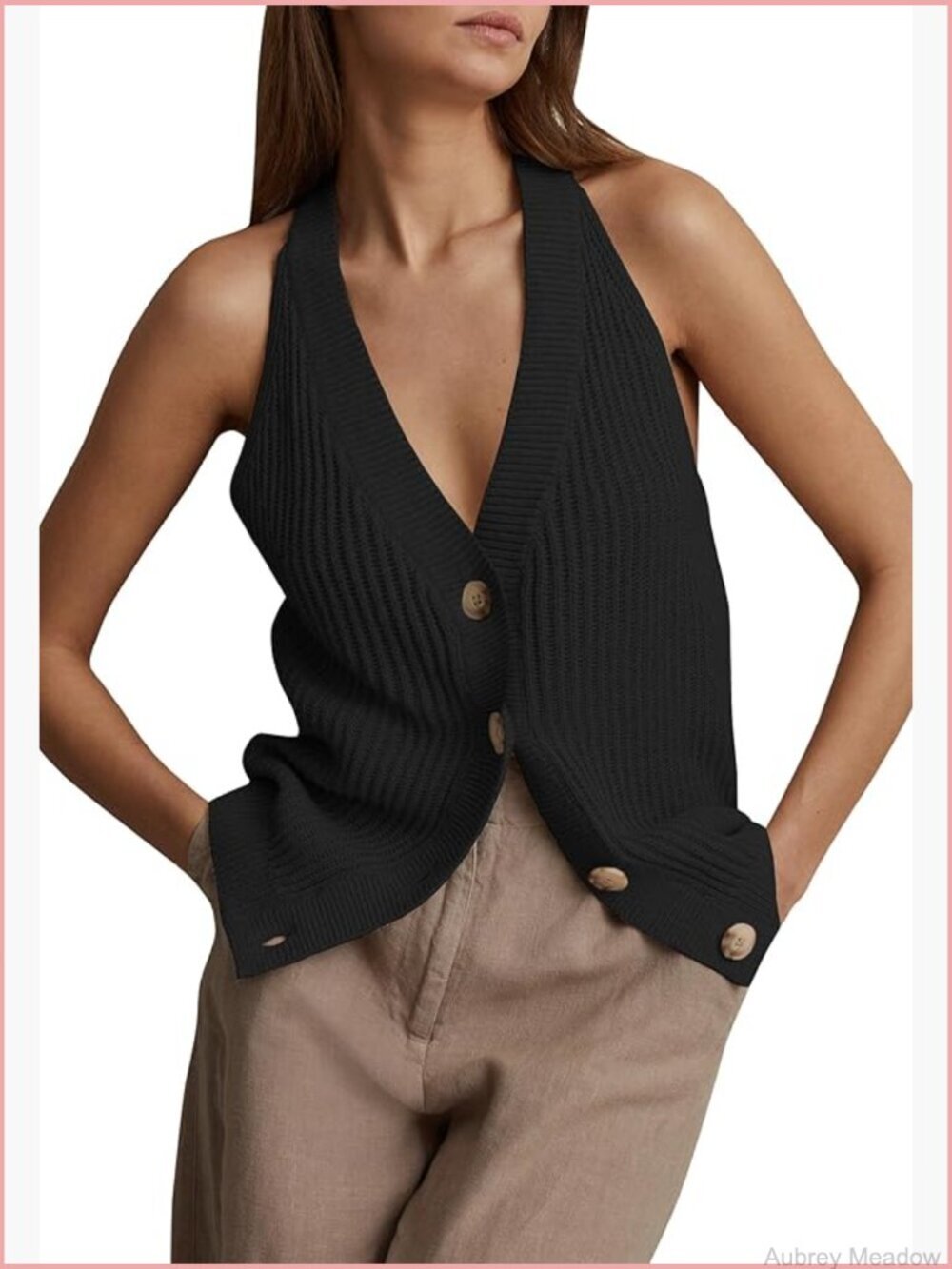 Button-Front Sweater Vest Top Sleeveless Knit Tank Racerback Cardigan V Neck